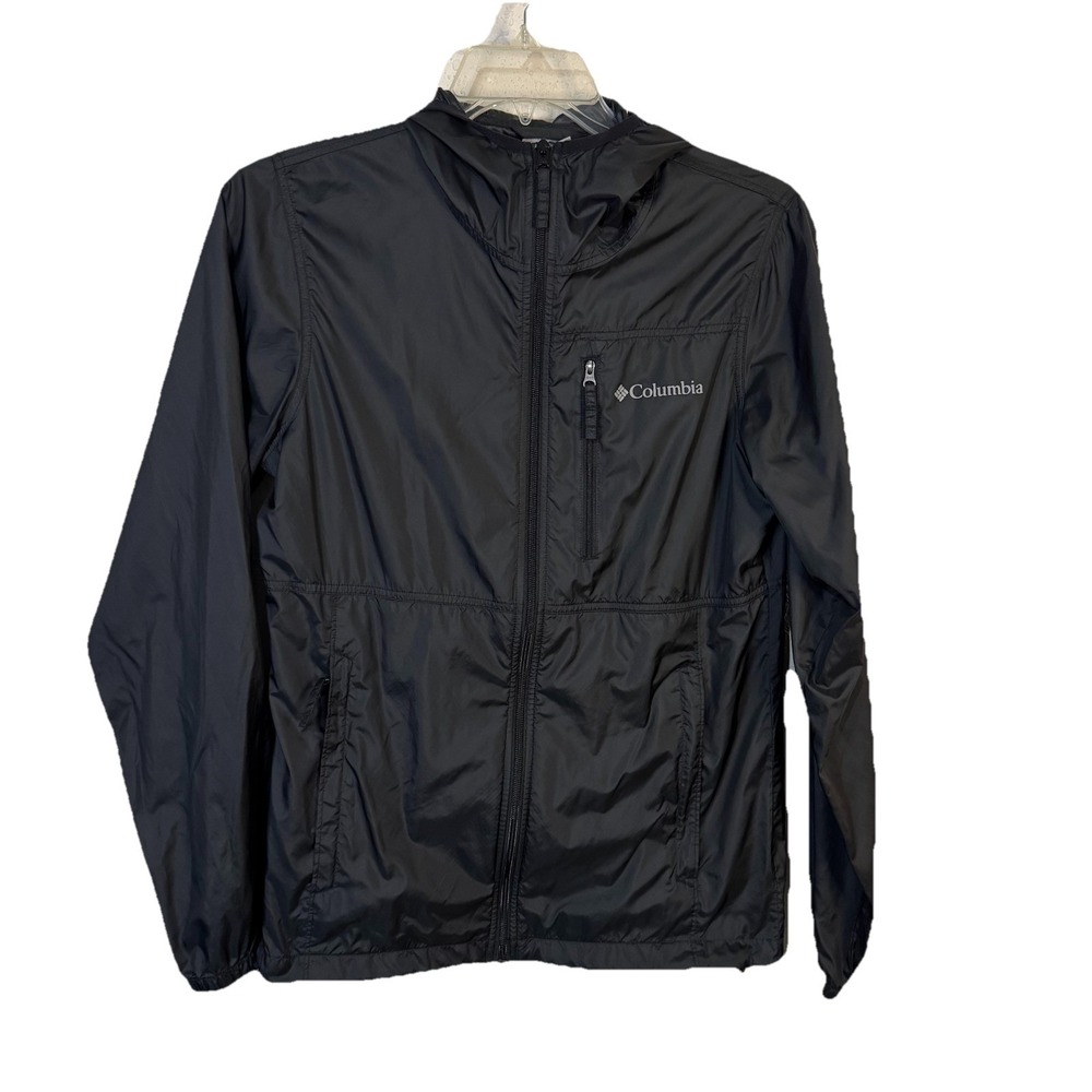 Columbia Jacket Women S Black Hood Full Zip, Zip Pockets Lightweight